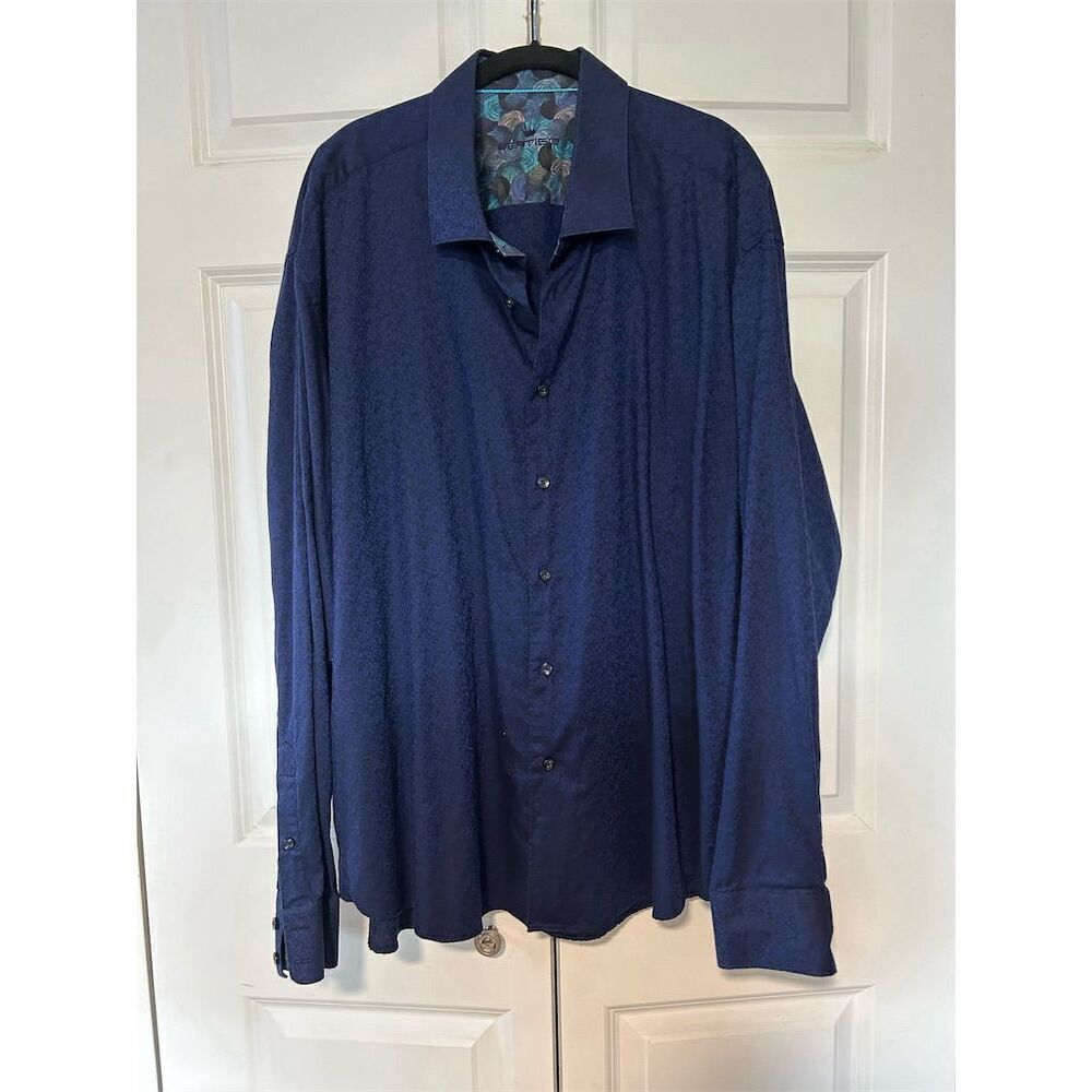 Bertigo Men's 5XL Blue Geometric Long Sleeve Button-Up Shirt Casual